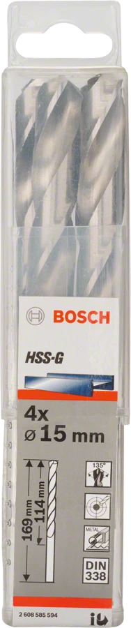 BOSCH 2608585594
Mũi khoan sắt HSS-G 15mm
(hộp 4 mũi)