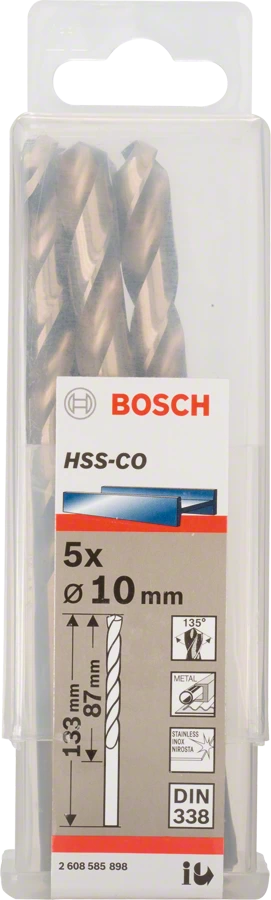 BOSCH 2608585898
Mũi khoan INOX HSS-Co 10mm (hộp 5 mũi)