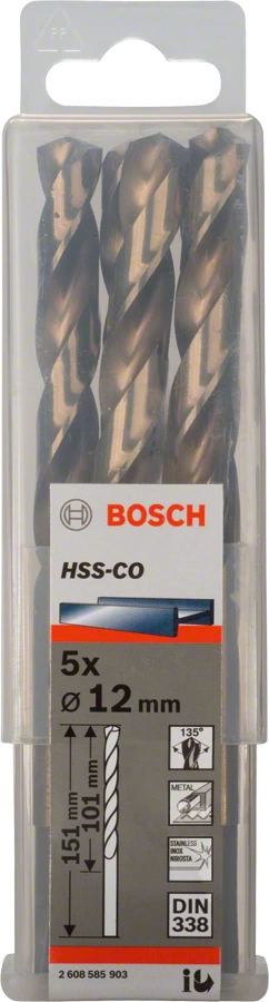 BOSCH 2608585903
Mũi khoan INOX HSS-Co 12mm (hộp 5 mũi)