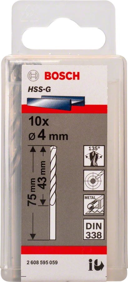 BOSCH 2608595059
Mũi khoan sắt HSS-G 4mm
(hộp 10 mũi)