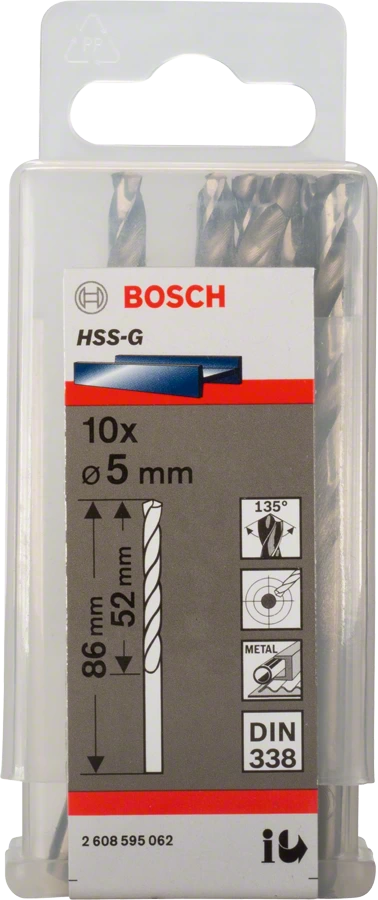 BOSCH 2608595062
Mũi khoan sắt HSS-G 5mm
(hộp 10 mũi)