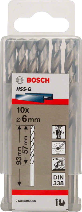 BOSCH 2608595066
Mũi khoan sắt HSS-G 6mm
(hộp 10 mũi)