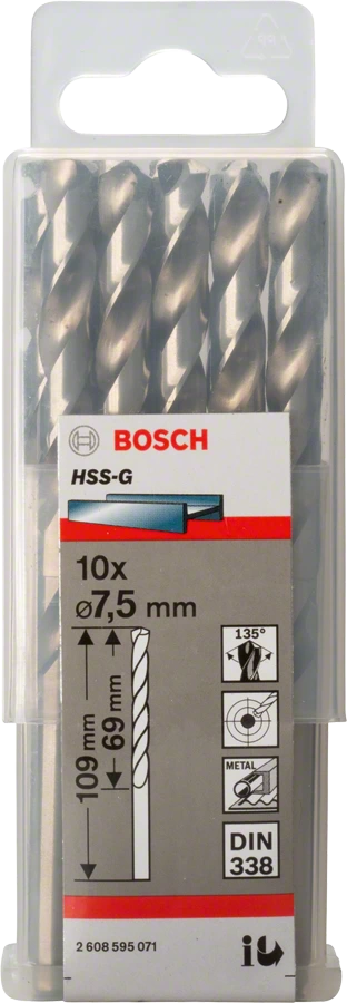 BOSCH 2608595071
Mũi khoan sắt HSS-G 7.5mm
(hộp 10 mũi)