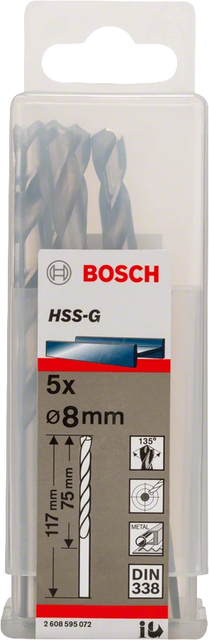 BOSCH 2608595072
Mũi khoan sắt HSS-G 8.0mm
(hộp 5 mũi)