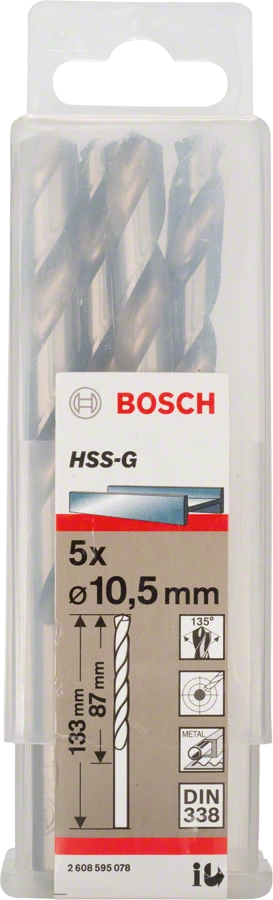 BOSCH 2608595078
Mũi khoan sắt HSS-G 10.5mm
(hộp 5 mũi)