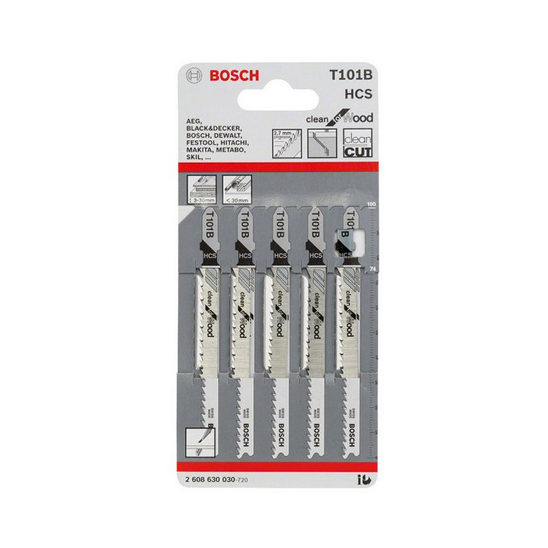BOSCH 2608630030
Lưỡi cưa lọng
T 101 B – Gỗ (bộ 5 lưỡi)