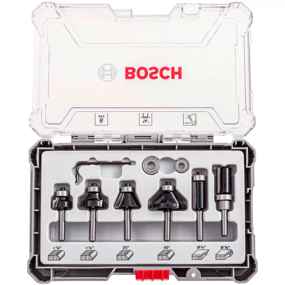 BOSCH Bộ mũi phay cạnh 6 món