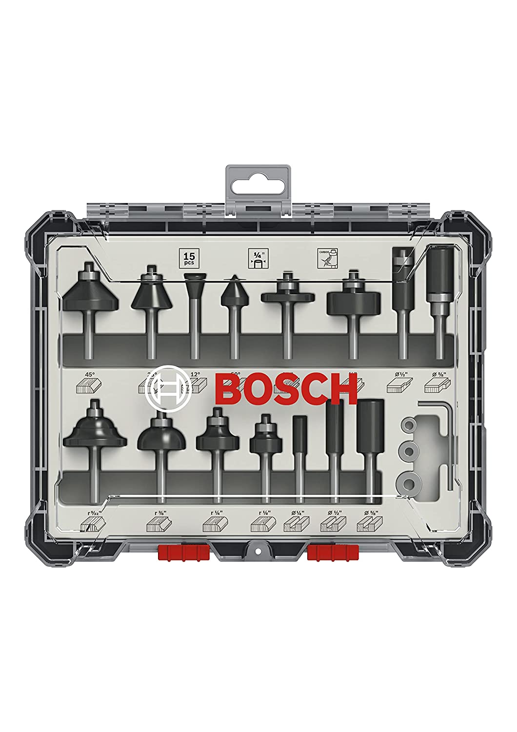 BOSCH Bộ mũi phay hỗn hợp 15 món