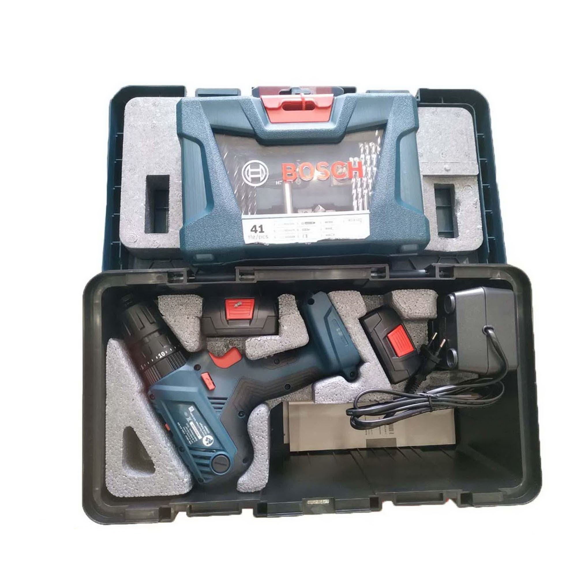 Máy khoan động lục dùng pin 18V BOSCH GSB 180-LI
(hộp công cụ + set 41 món AC)