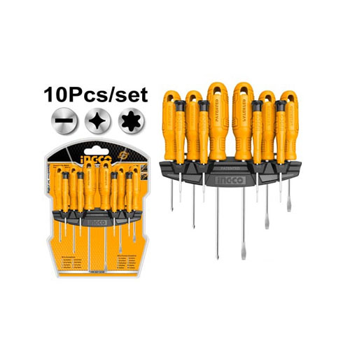 Bộ 10 tua vít dẹp, bake, sao và tua vít chính xác INGCO HKSD1058