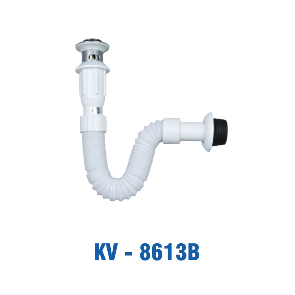 Đầu Xả Nhấn Inox 201, Đuôi Xả Ruột Gà, Nhựa Trắng. KIVA KV-8613B