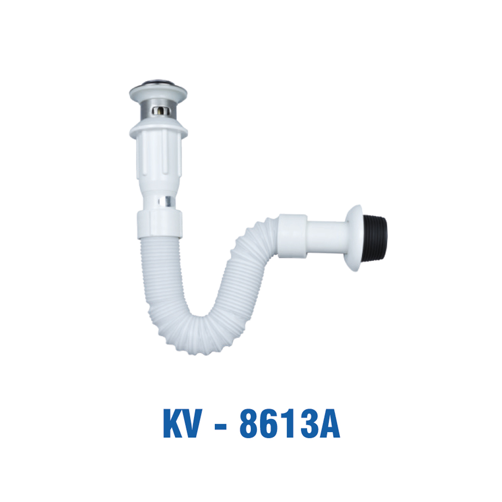 Đầu Xả Lật Inox 201, Đuôi Xả Ruột Gà, Nhựa Trắng. KIVA KV-8613A