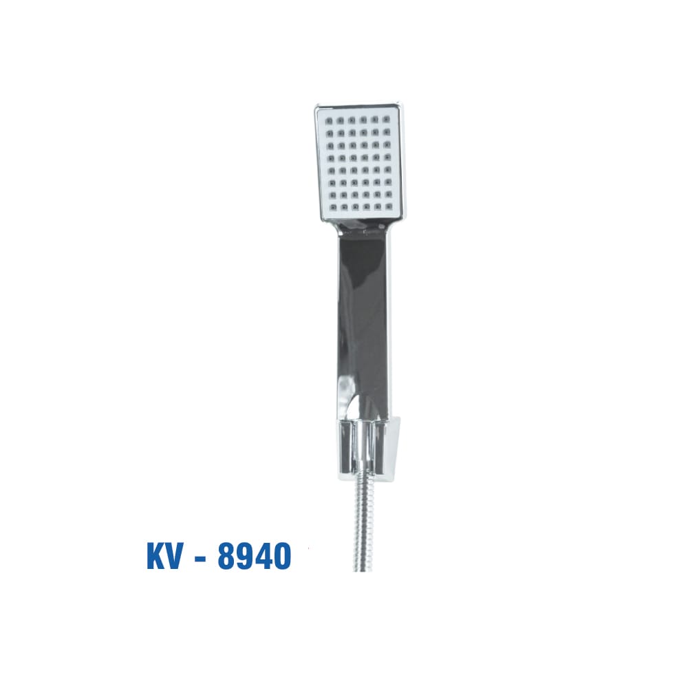 Sen Tắm Vuông Nhựa ABS Mạ Crome, Dây Inox 1.4m (Vĩ). KIVA KV-8940