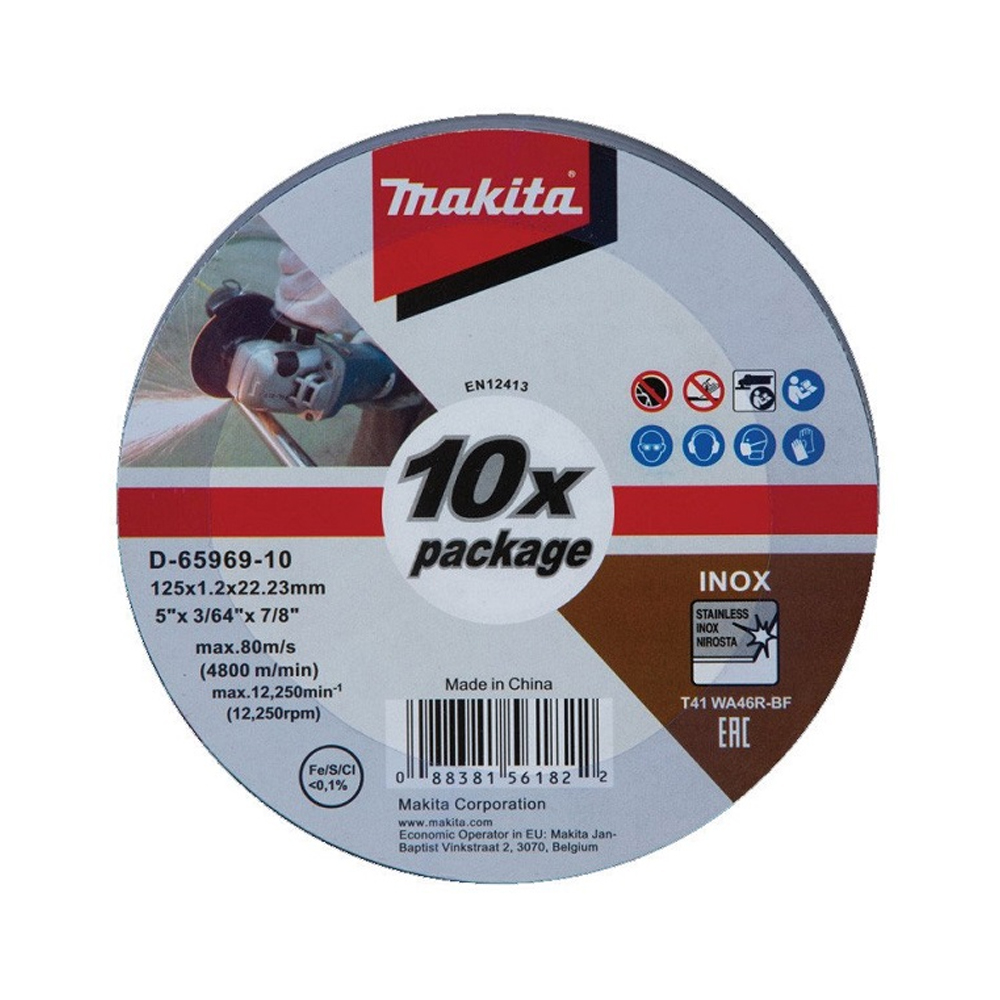 ĐÁ CẮT INOX MỎNG 125X1.2X22.23/WA46R(10CÁI/BỘ) MAKITA D-65969-10