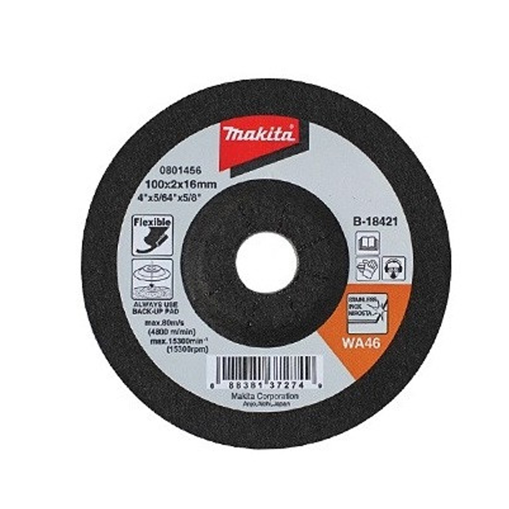 ĐÁ MÀI 4″ (10X2X16 MM) WA46, 1G ĐEN MAKITA B-18421