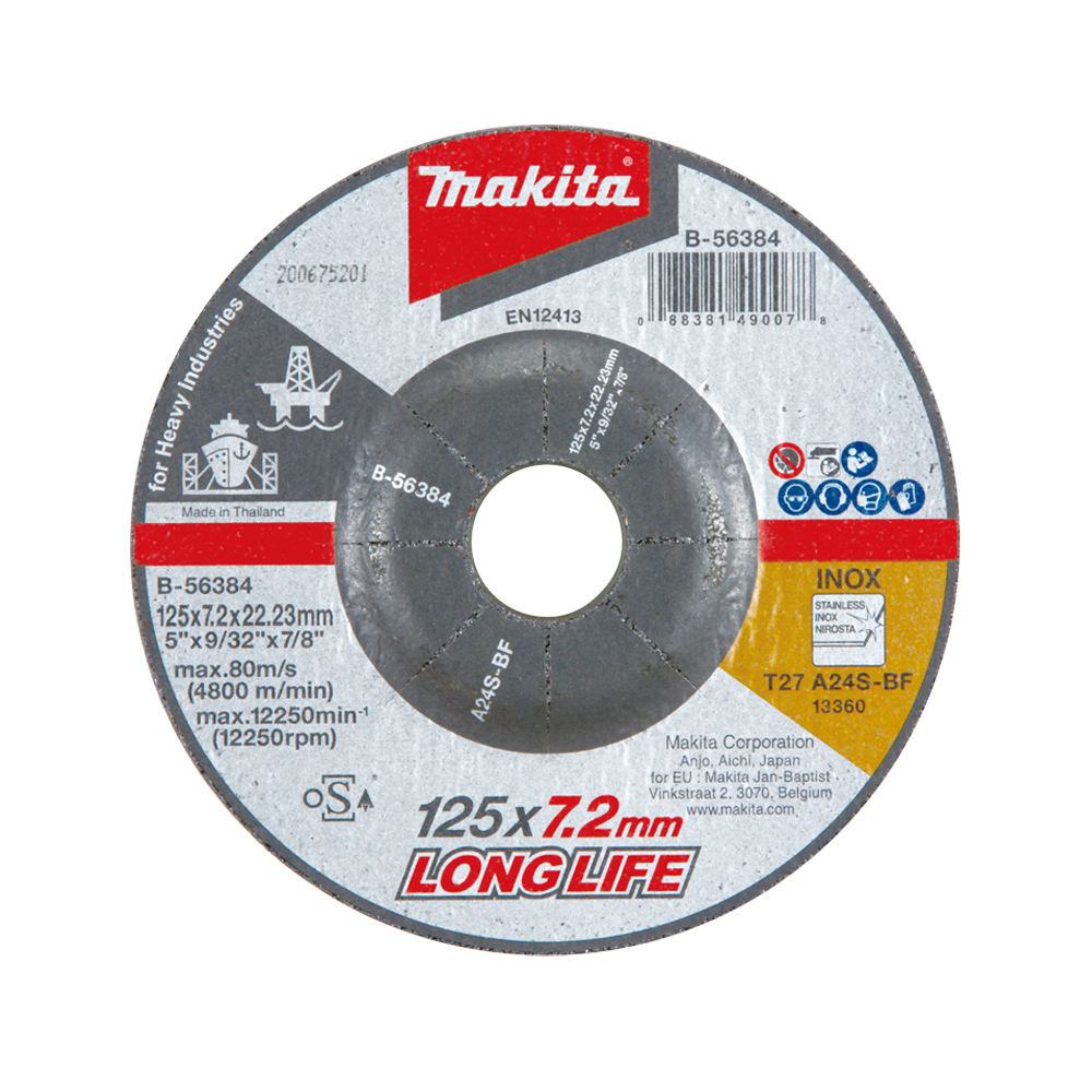 ĐÁ MÀI CHO CÔNG NGHIỆP NẶNG A24S 125X7.2X22.23 MAKITA B-56384