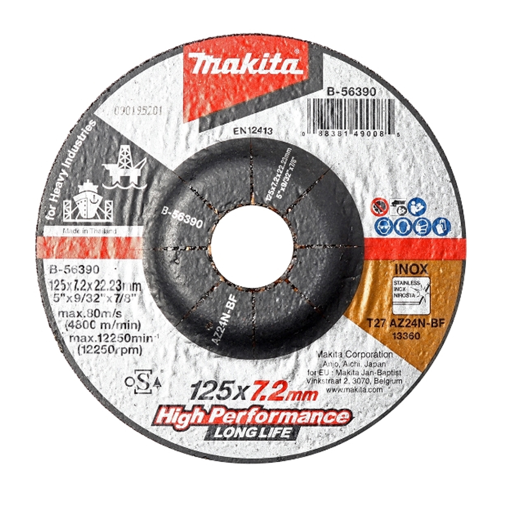 ĐÁ MÀI CHO CÔNG NGHIỆP NẶNG AZ24N 125X7.2X22.23 MAKITA B-56390