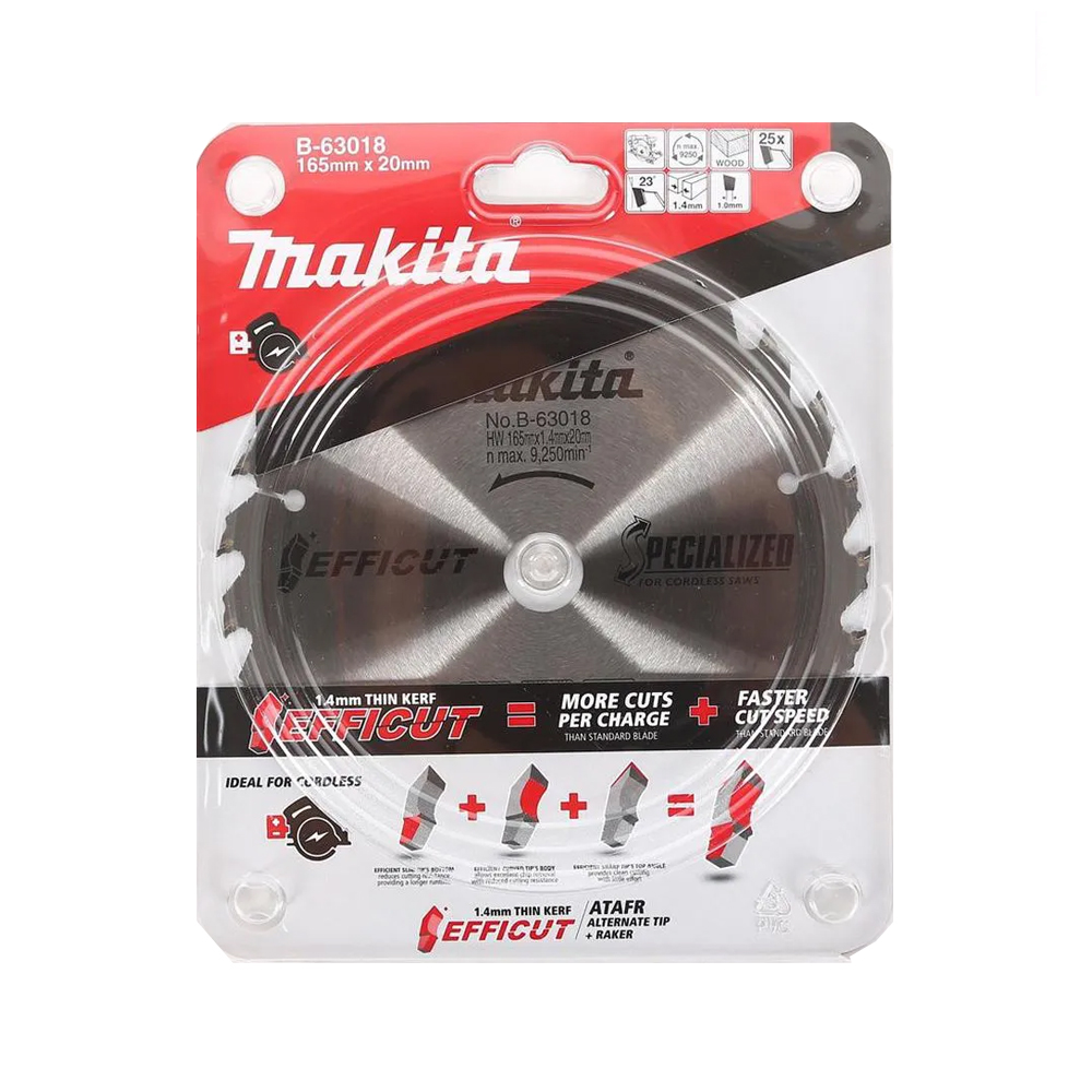 LƯỠI CƯA HỢP KIM EFFICUT CHO MÁY PIN 165MMX20MMX25T MAKITA B-63018