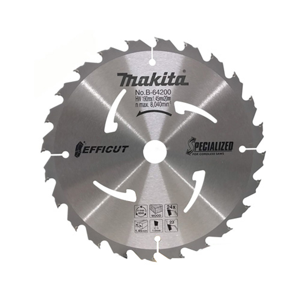 LƯỠI CƯA HỢP KIM CHO MÁY PIN 190MMX20MMX24T MAKITA B-64200 LƯỠI CƯA HỢP KIM CHO MÁY PIN 190MMX20MMX24T MAKITA B-64200