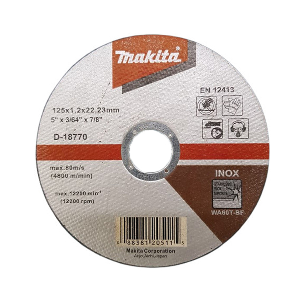 ĐÁ CẮT MỎNG CHO INOX/THÉP WA60T 100X1.2X16MM MAKITA D-18801