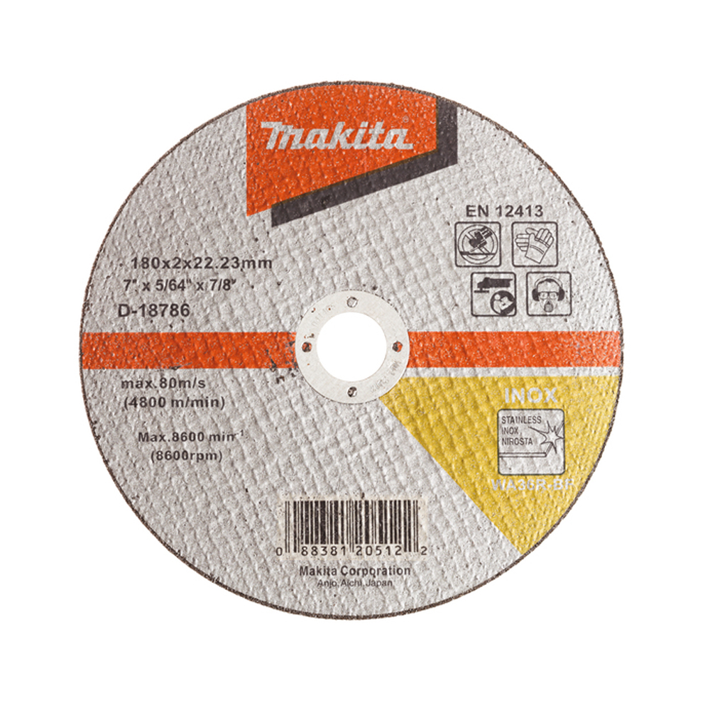 ĐÁ CẮT MỎNG CHO INOX WA36R FOR 180X2X22.23MM MAKITA D-18786