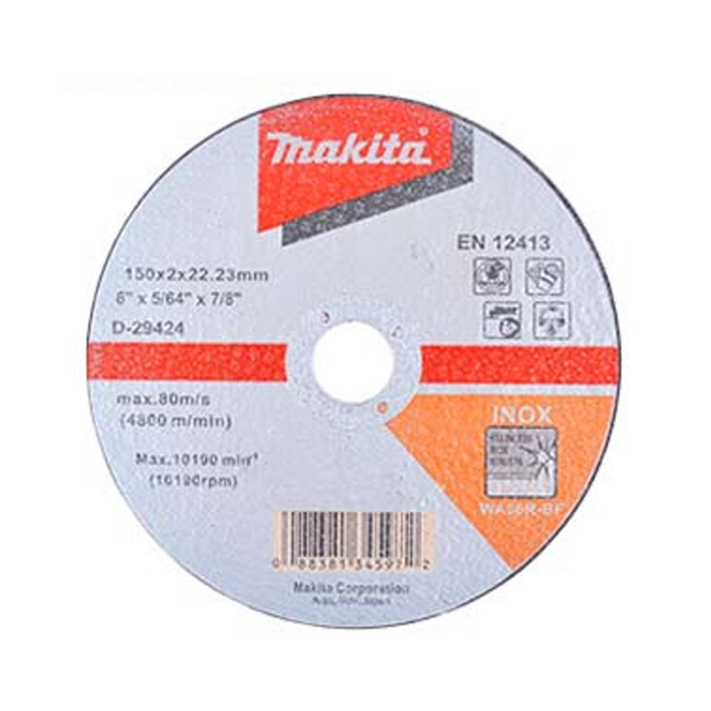 ĐÁ CẮT MỎNG CHO INOX/THÉP WA36REEL 150X2X22.2 MAKITA D-29424