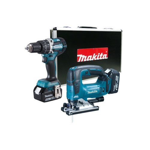 BỘ SẢN PHẨM(DHP484+DJV182+BL1850B*2+DC18RC+THÙNG NHÔM)(18V) MAKITA DLX2202TX1