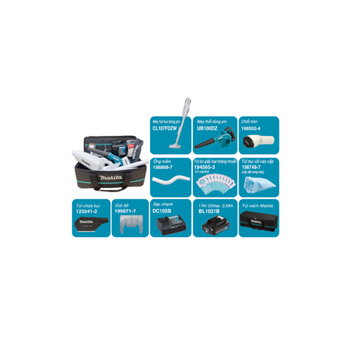 BỘ SẢN PHẨM(CL107FDZW+UB100DZ+BL1021B*1+DC10SB+TÚI ĐỰNG)(12V MAX) MAKITA CLX246SAX2