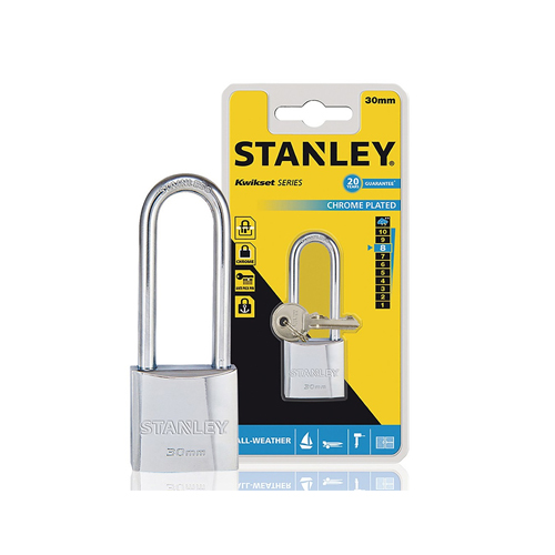 Ổ Khóa Hiệu Stanley USA, Chrome trắng, càng dài, rộng 30mm
Solid Brass Chrome Plated 30mm long Sh