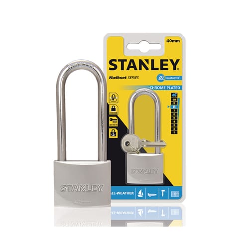 Ổ Khóa Hiệu Stanley USA, Chrome trắng, càng dài, rộng 40mm