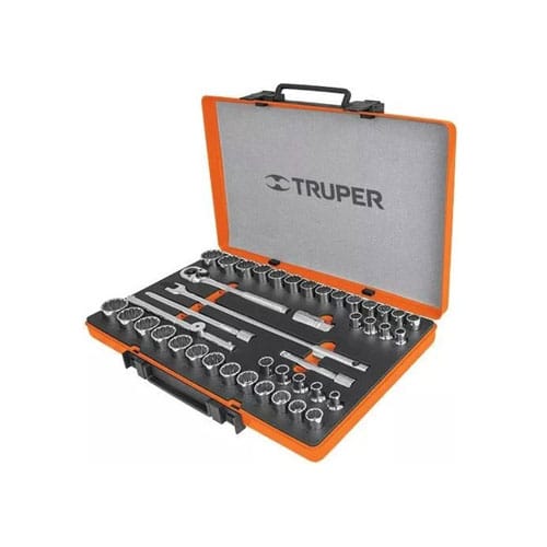 Bộ tuýp 42 chi tiết, TRUPER 1/2in 18 đầu khẩu hệ m (10 – 32 mm),
18 đầu hệ inch (5/16″ – 1 1/4″) TRUPER 13940 JD-1/2X42MP