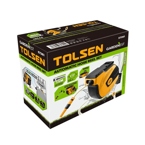 TOLSEN 57261 – BỘ RULÔ CUỘN ỐNG NƯỚC TỰ ĐỘNG 1/2” X 15M DÂY •