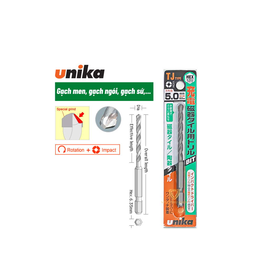 Mũi khoan UNIKA chuyên gạch men, đuôi lục giác 3.0mm TJ3.0x90